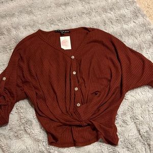 Tie front Rust top, waffle knit.